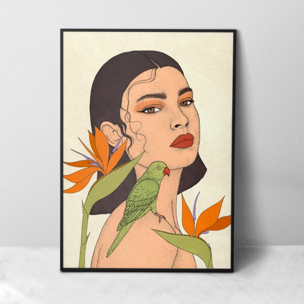 Portrait personnalisé avec fleurs et animal