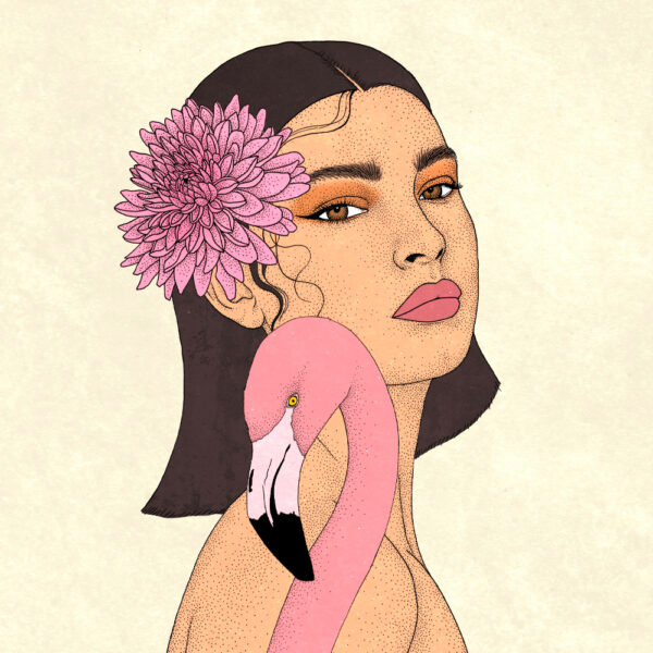 Portrait personnalisé femme avec fleur et animal